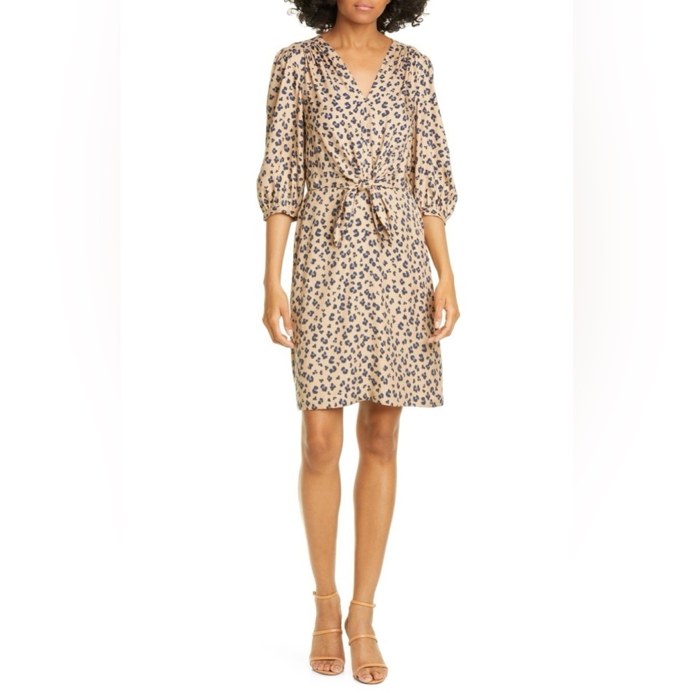 REBECCA TAYLOR Cheetah-Print Blouson Silk Dress NWT Size 6 - Picture 3 of 12